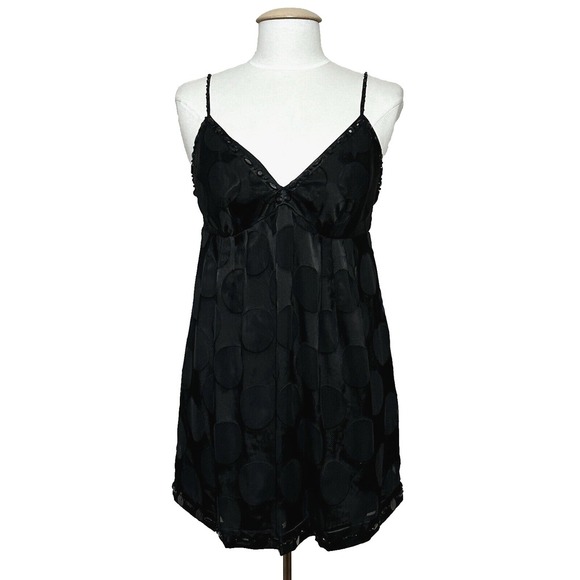 Nicole Womens Dress 10 Black Sheer Dot Beads Sequins Slip Whimsigoth Fairy Y2K - Picture 1 of 16